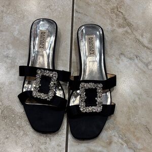 Badgley Mischka Black Sandals with Crystal Buckles
